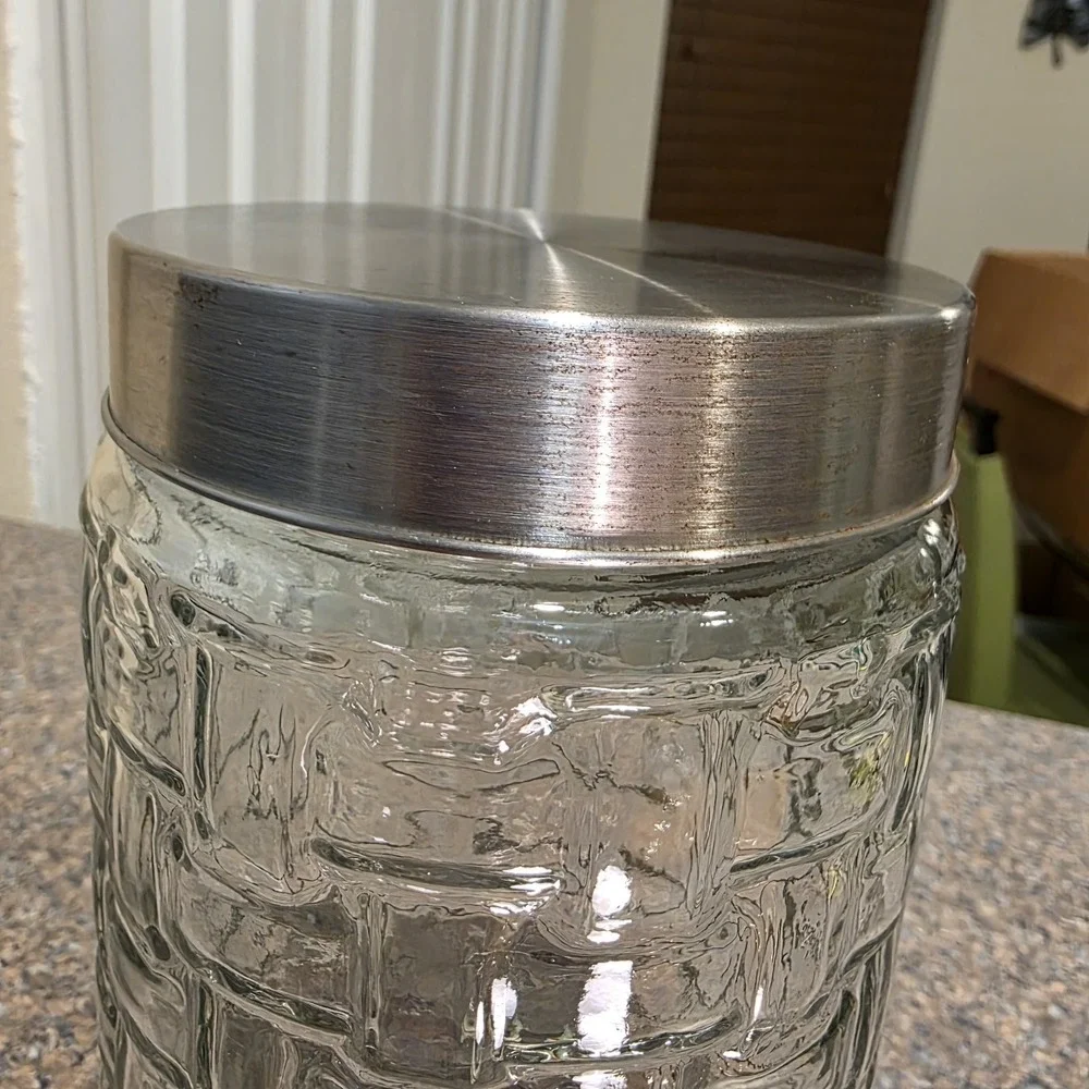 Amici Glass Cylinder Geometric Basket Weave Kitchen Storage Canister Flour Sugar